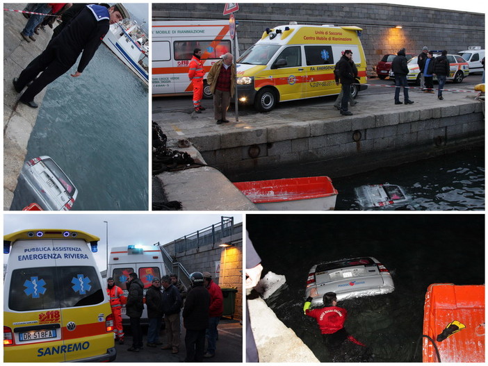 Sanremo: due uomini a bordo di una 'City car' finisco in acqua al porto vecchio Sanremo: due uomini a bordo di una 'City car' finisco in acqua al porto vecchio