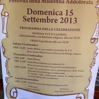 Aurigo: questo fine settimana le celebrazioni per la Festività della Madonna Addolorata