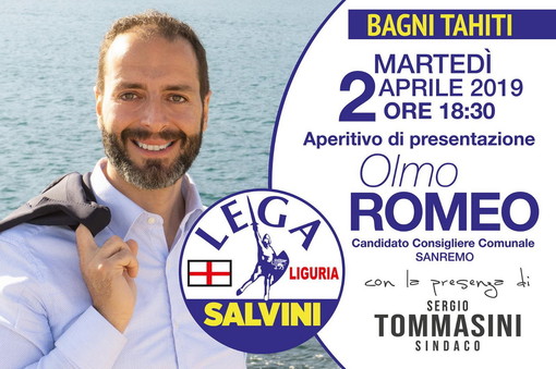 Sanremo: aperitivo di presentazione per la candidatura nella Lega al consiglio comunale di Olmo Romeo, con la presenza di Sergio Tommasini