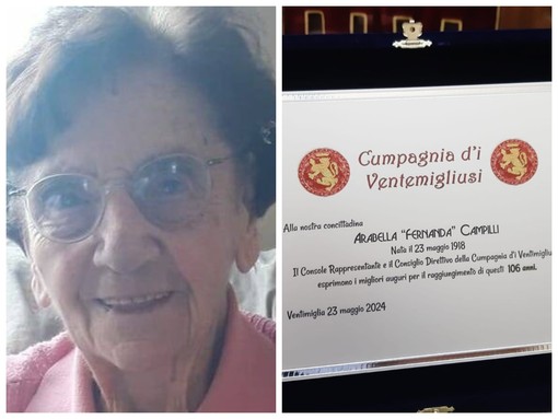 Ventimiglia in lutto per la morte di Arabella "Fernanda" Campilli, aveva 108 anni