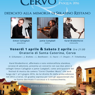 Cervo: concerto di Karel Bredenhorst, Simon Callaghan e Jamie Campbell, un'anticipazione del Festival di musica da camera 'Cervo Chambers Music'