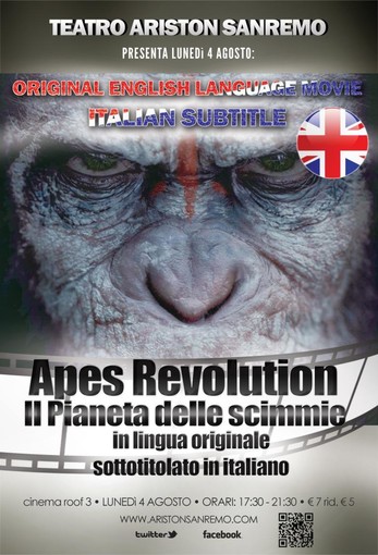Sanremo: stasera appuntamento al cinema in inglese con il film "Apes Revolution"