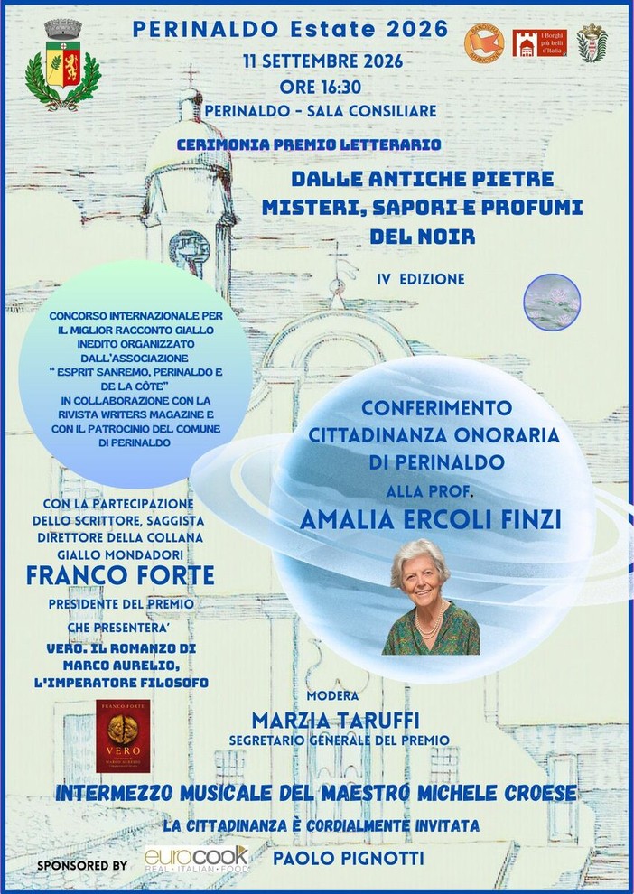 Perinaldo, l'11 settembre il premio "Dalle antiche pietre" e la cittadinanza onoraria ad Amalia Ercoli Finzi Perinaldo, l'11 settembre il premio "Dalle antiche pietre" e la cittadinanza onoraria ad Amalia Ercoli Finzi