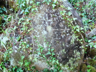 Menhir con coppella indicata da una freccia