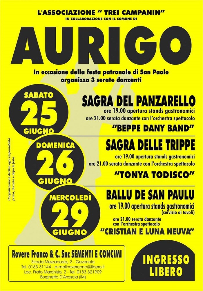 Tre serate speciali ad Aurigo in occasione della Festa Patronale di San Paolo