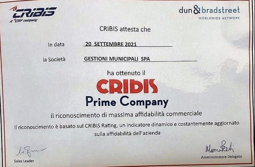 Diano Marina, la 'Gestioni municipali spa' ottiene il riconoscimento della massima affidabilità commerciale Diano Marina, la 'Gestioni municipali spa' ottiene il riconoscimento della massima affidabilità commerciale