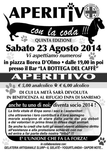 Sanremo: questa sera in piazza Borea d'Olmo appuntamento con l'Aperitivo con la coda' a favore del rifugio Enpa