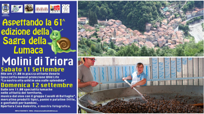 Molini di Triora: dall’11 al 12 settembre ‘Aspettando la 61ª sagra della lumaca’, un modo per non dimenticare la tradizione Molini di Triora: dall’11 al 12 settembre ‘Aspettando la 61ª sagra della lumaca’, un modo per non dimenticare la tradizione