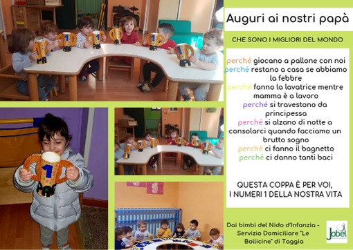 Taggia: per la festa del Papà, ecco il biglietto d'auguri dei bambini del nido 'Le Bollicine' di Taggia