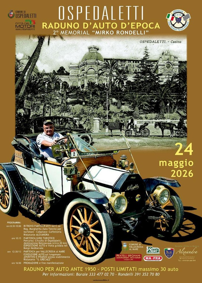 Ospedaletti celebra il fascino delle auto d’epoca con il 2° Memorial “Mirko Rondelli” Ospedaletti celebra il fascino delle auto d’epoca con il 2° Memorial “Mirko Rondelli”