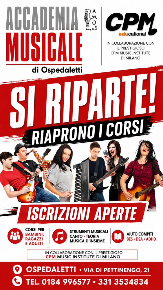Ospedaletti, riaprono le iscrizioni all'Accademia Musicale per l'anno 2026/2027 Ospedaletti, riaprono le iscrizioni all'Accademia Musicale per l'anno 2026/2027