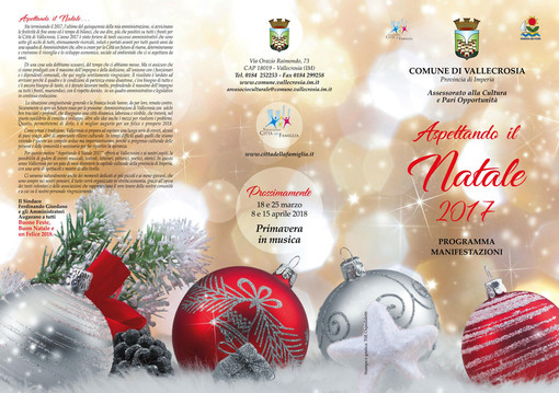 Vallecrosia: al via da domani gli eventi della rassegna 'Aspettando il Natale 2017'