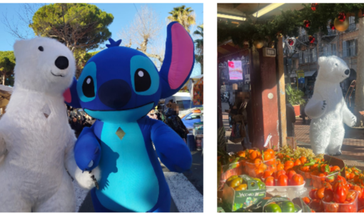 Commercio, socialità e intrattenimento: un orso polare e Stitch animano i mercati di Ventimiglia (Foto)