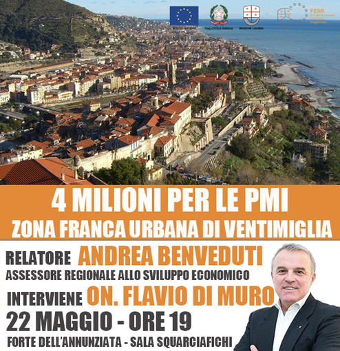 Ventimiglia: domani, Assessore Benveduti e Onorevole Di Muro presentano il bando da 4 milioni dedicato alla Zona Franca Urbana Ventimiglia: domani, Assessore Benveduti e Onorevole Di Muro presentano il bando da 4 milioni dedicato alla Zona Franca Urbana