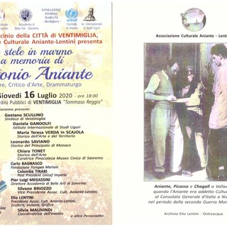 Ventimiglia, domani la cerimonia in memoria di Antonio Aniante