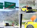 Mini Cabrio a fuoco sull'A10 poco prima dell'uscita di Feglino (video)