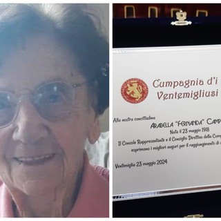 Ventimiglia in lutto per la morte di Arabella "Fernanda" Campilli, aveva 108 anni
