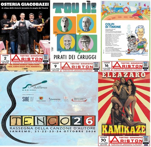 Sanremo: l'Ariston svela la stagione di ottobre tra cabaret, prosa, il Premio Tenco e la stand-up comedy Sanremo: l'Ariston svela la stagione di ottobre tra cabaret, prosa, il Premio Tenco e la stand-up comedy
