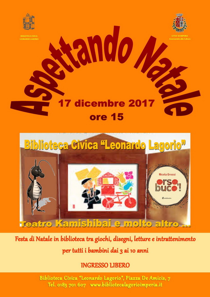Imperia: domenica prossima, 'Aspettando Natale in biblioteca' con laboratori creativi e letture per bambini dagli 0 ai 10 anni Imperia: domenica prossima, 'Aspettando Natale in biblioteca' con laboratori creativi e letture per bambini dagli 0 ai 10 anni