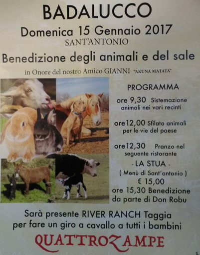 Badalucco: domenica prossima torna la tradizionale "Benedizione degli animali e del sale"