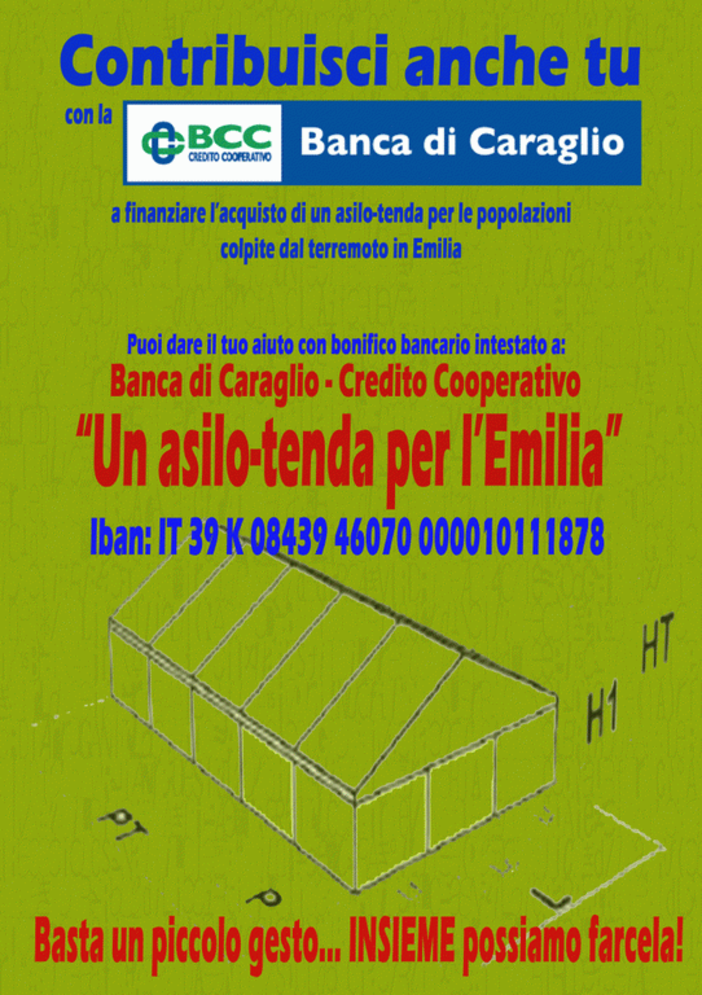 'Un asilo tenda per l'Emilia': parte la raccolta fondi della Banca di Caraglio per i terremotati