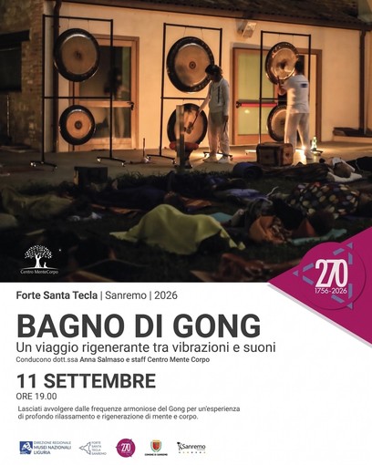 Sanremo, torna il "Bagno di Gong" al Forte di Santa Tecla Sanremo, torna il "Bagno di Gong" al Forte di Santa Tecla