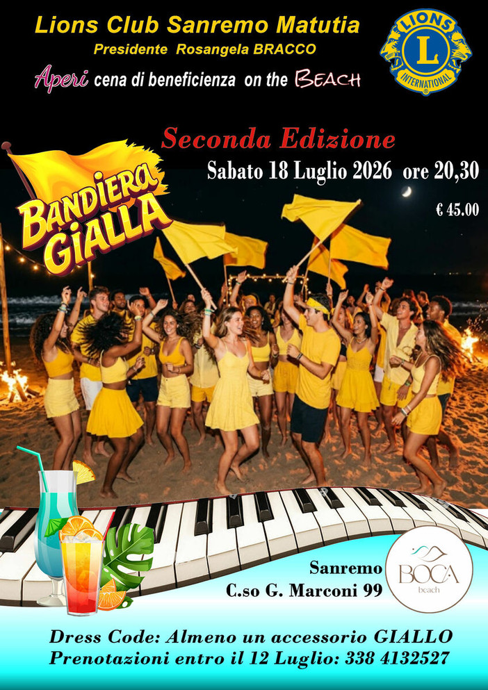 Sanremo, torna "Bandiera Gialla" del Lions Club Matutia: una serata in spiaggia per aiutare i bambini fragili Sanremo, torna "Bandiera Gialla" del Lions Club Matutia: una serata in spiaggia per aiutare i bambini fragili