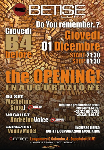 Ospedaletti: giovedì 1° dicembre, inaugurazione delle serate Old Style alla discoteca Betise