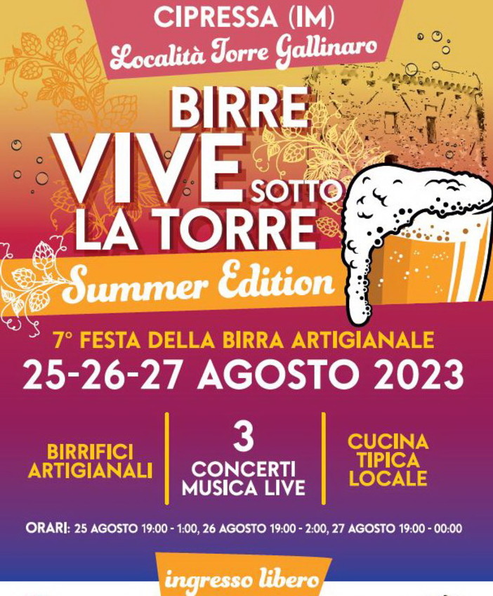 ‘Birre Vive sotto la Torre – Summer Edition’, torna l’appuntamento di Cipressa alla torre Gallinaro ‘Birre Vive sotto la Torre – Summer Edition’, torna l’appuntamento di Cipressa alla torre Gallinaro