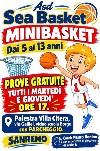 Porte aperte al minibasket a Sanremo: lezioni di prova gratuite con la Sea Basket alla palestra di Villa Citera Porte aperte al minibasket a Sanremo: lezioni di prova gratuite con la Sea Basket alla palestra di Villa Citera