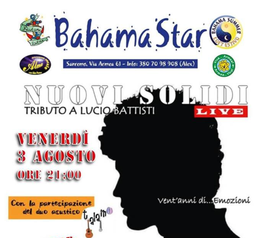 Il grande intrattenimento, al Bahama Star, si rinnova anche questo fine settimana. Giovedì Aperizumba e venerdì, tributo a Lucio Battisti con i Nuovi Solidi Il grande intrattenimento, al Bahama Star, si rinnova anche questo fine settimana. Giovedì Aperizumba e venerdì, tributo a Lucio Battisti con i Nuovi Solidi
