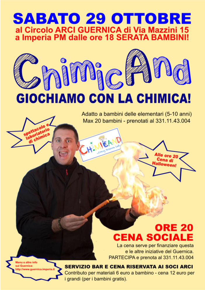 Imperia: all'Arci Guernica laboratorio di chimica per bambini e cena solidale di Halloween
