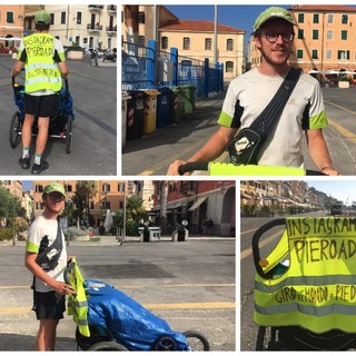 Tappa a Imperia per Nicolò Guarrera: il 27enne vicentino che vuole compiere un'impresa straordinaria: il giro del mondo a piedi (Video)