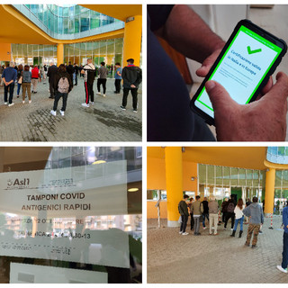 Imperia, corsa al tampone valido per il green pass: tanti i cittadini in fila al Palasalute (foto)