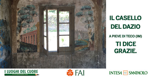 I Luoghi del Cuore: il FAI ed Intesa Sanpaolo premiano il Casello del Dazio di Pieve di Teco ed il Santuario dei Cetacei I Luoghi del Cuore: il FAI ed Intesa Sanpaolo premiano il Casello del Dazio di Pieve di Teco ed il Santuario dei Cetacei