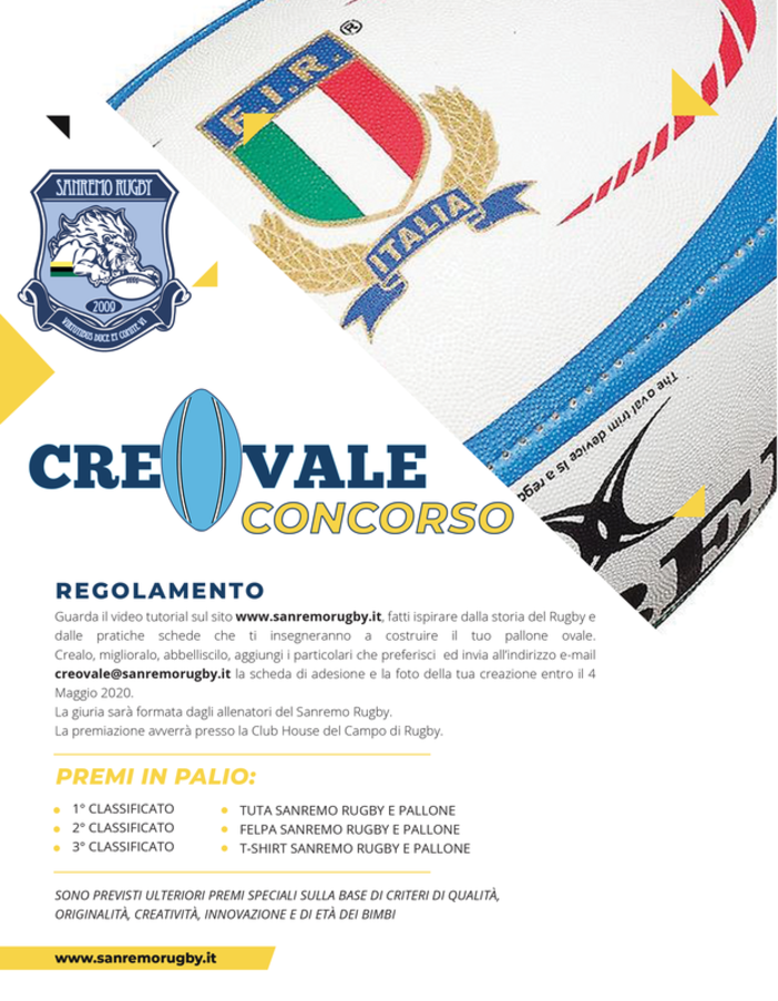 CreaOvale: al via il concorso dell'Imperia Rugby e del SanremoRugby CreaOvale: al via il concorso dell'Imperia Rugby e del SanremoRugby