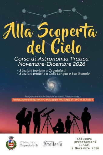 Ospedaletti, ultimi posti disponibili per il corso base di astronomia pratica targato Stellaria Ospedaletti, ultimi posti disponibili per il corso base di astronomia pratica targato Stellaria