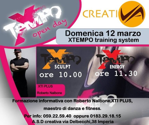 Imperia: questa domenica alla palestra Creativa Open Day XTEMPO con i programmi di XTEMPO Training System Imperia: questa domenica alla palestra Creativa Open Day XTEMPO con i programmi di XTEMPO Training System