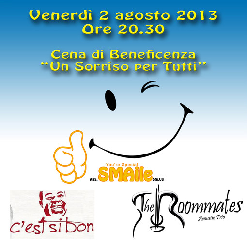 Imperia: venerdì 2 agosto, cena di beneficenza dell’Associazione Smile onlus Imperia: venerdì 2 agosto, cena di beneficenza dell’Associazione Smile onlus