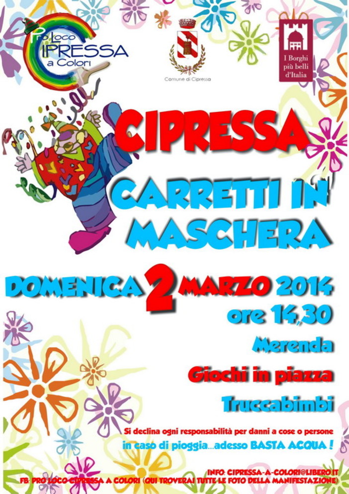 Oggi a Cipressa la festa di Carnevale con i 'Carretti in maschera' Oggi a Cipressa la festa di Carnevale con i 'Carretti in maschera'