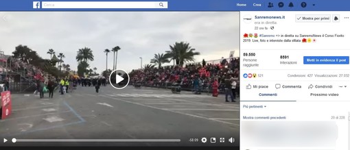 La diretta video del Corso Fiorito di Sanremo News ha raggiunto 59550 persone in Italia e non solo