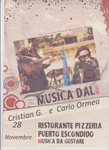 Sanremo: Christian G. e Carlo Ormea questa sera al Puerto Escondido per 'Musica da gustare' Sanremo: Christian G. e Carlo Ormea questa sera al Puerto Escondido per 'Musica da gustare'
