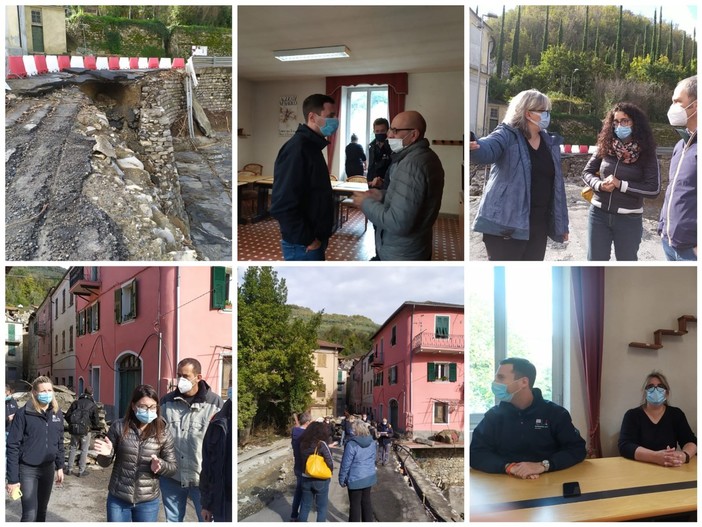 Maltempo, sopralluogo della Regione a Vessalico. Giampedrone: "Subito 600 mila euro di somme urgenze, ma i danni ammontano a un milione di euro" (Foto e video)