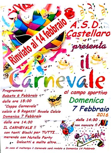 Castellaro: questo fine settimana i festeggiamenti per il Carnevale, rimandati a causa del maltempo