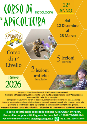 Aperte le iscrizioni al corso base per nuovi apicoltori: Apiliguria Imperia lancia la 22ª edizione