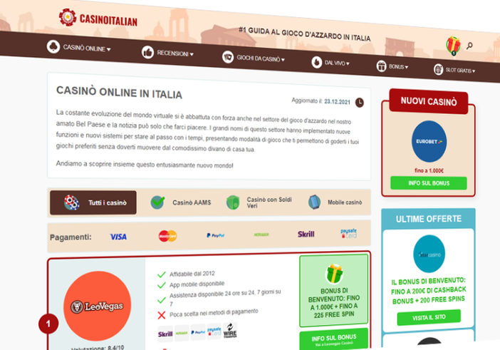 Casinoitalian.online: la miglior Guida per i giocatori di Casinò italiani Casinoitalian.online: la miglior Guida per i giocatori di Casinò italiani
