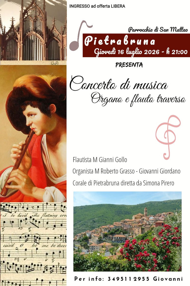 Pietrabruna, concerto di musica per organo e flauto traverso nella Parrocchia di San Matteo Pietrabruna, concerto di musica per organo e flauto traverso nella Parrocchia di San Matteo