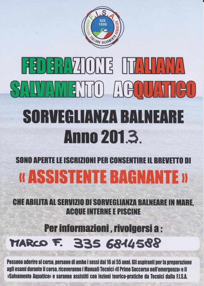 Sanremo: al via il 3 aprile, nuovo corso assistente bagnanti della Federazione Italiana Salvamento Acquatico Sanremo: al via il 3 aprile, nuovo corso assistente bagnanti della Federazione Italiana Salvamento Acquatico