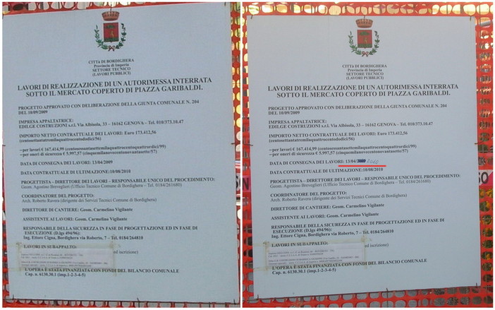 Bordighera: cartello al mercato coperto, qualcuno ha pensato di correggere la data Bordighera: cartello al mercato coperto, qualcuno ha pensato di correggere la data