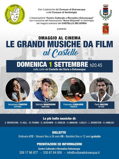 Dolceacqua: il 1° settembre, appuntamento con lo show 'Omaggio al Cinema - Le grandi musica da film al Castello'
